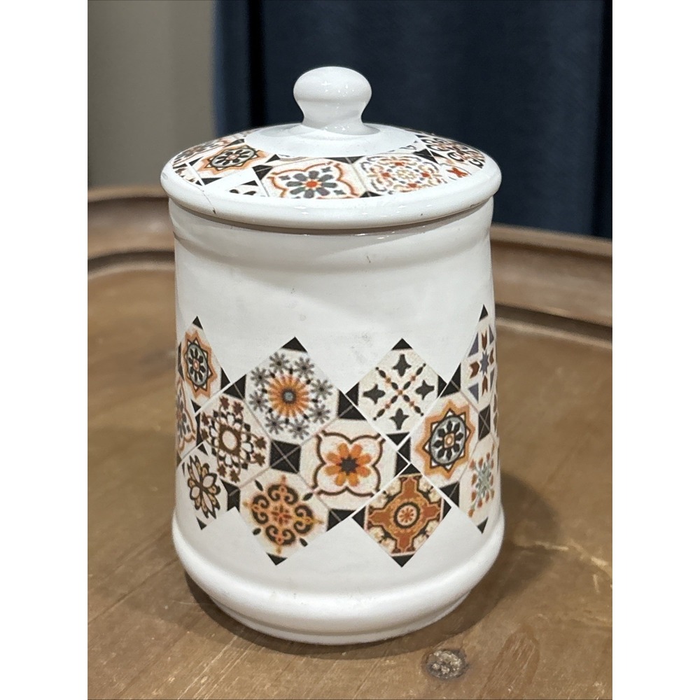 Ceramic Decorative Storage Jar with Orange Mosaic Pattern